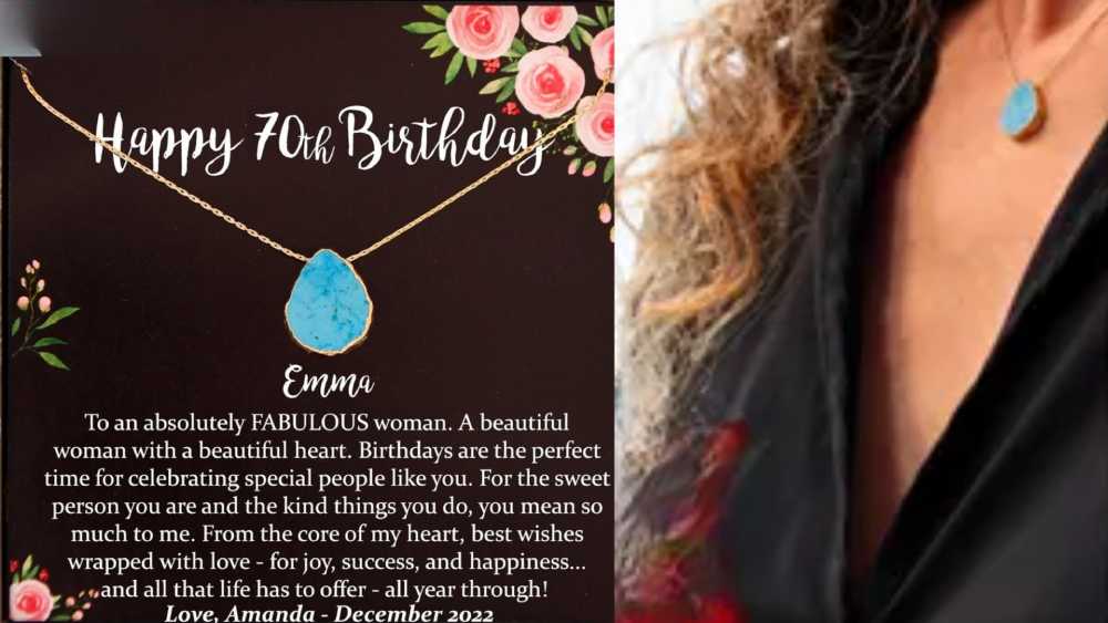Personalized seventieth birthday gift handmade necklace