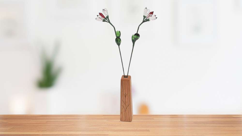 Wedding anniversary two stem crystal roses with vase