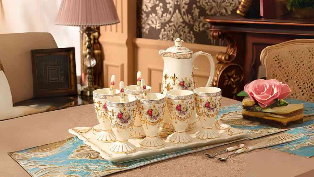 Ceramic Coffee Cups and Pot Set