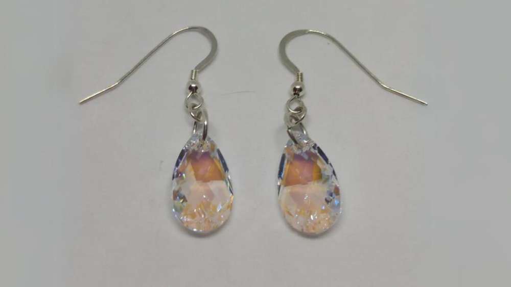 Fourteen karat gold natural rock crystal teardrop earrings