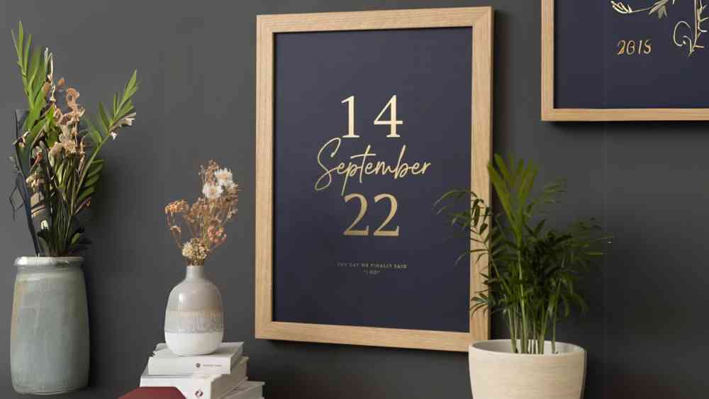 Special date framed poster with gold foil lettering