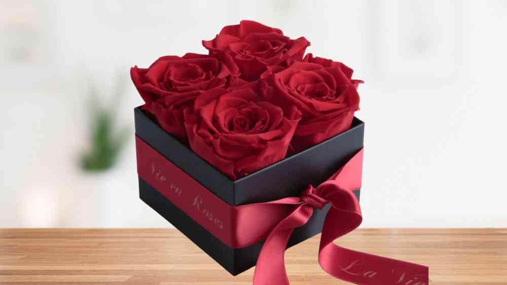 Handmade gift box of three preserved roses