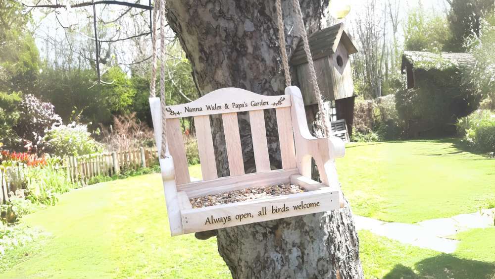 bird feeder swing with personalized engraving
