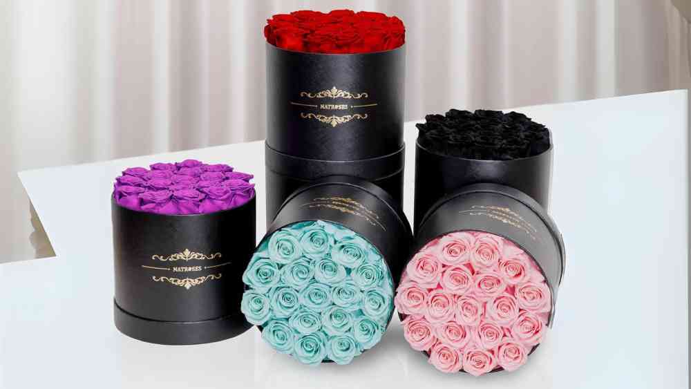preserved roses in box with many color options