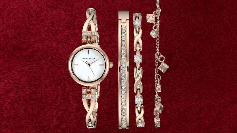 Premium Crystal Accented Watch and Bracelet Set For Woman
