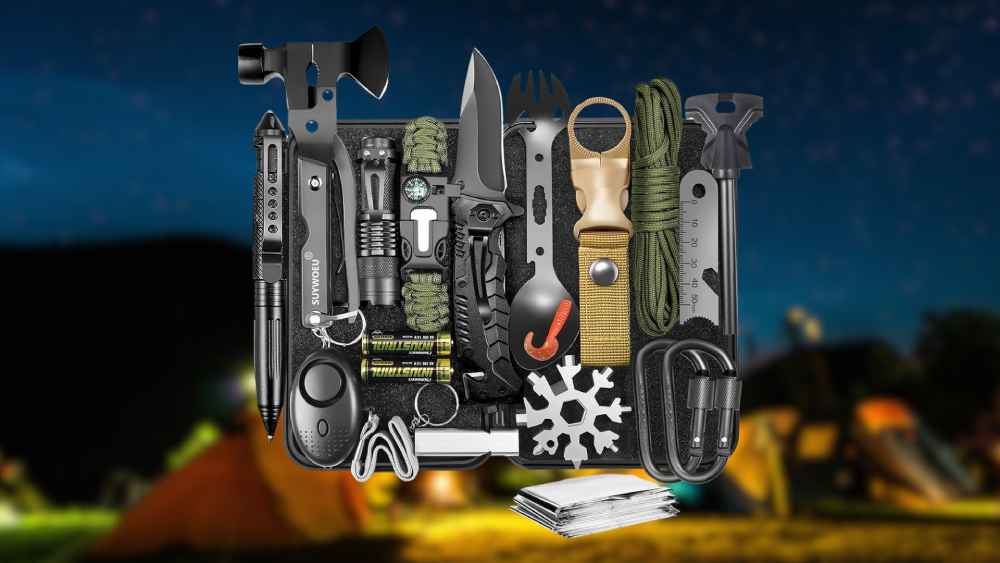 Twenty one piece outdoor adventures survival gear kit
