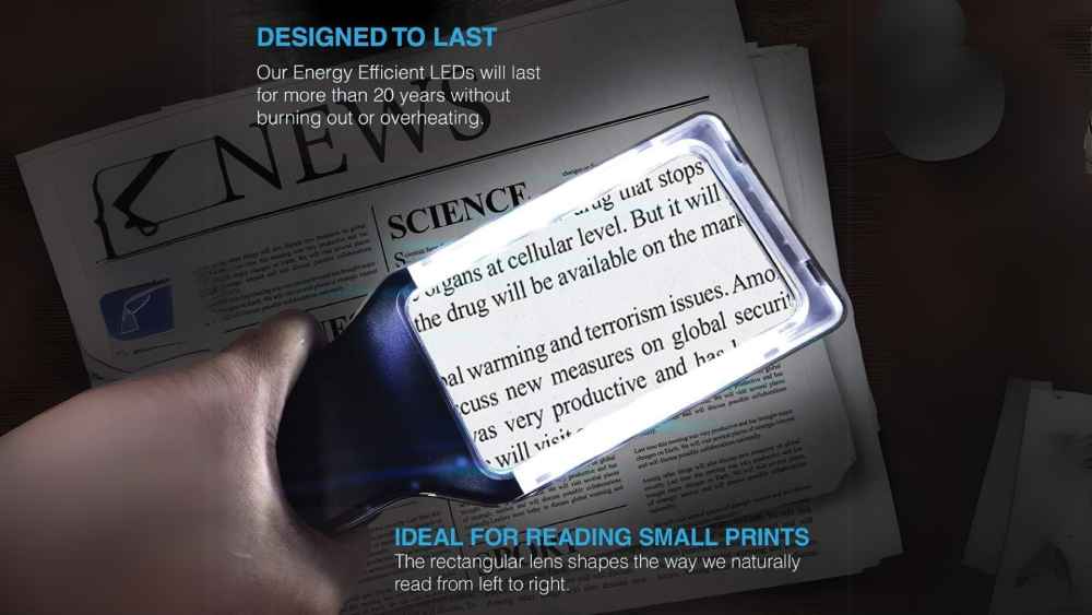 Large anti glare magnifying glass with dimmable LEDs