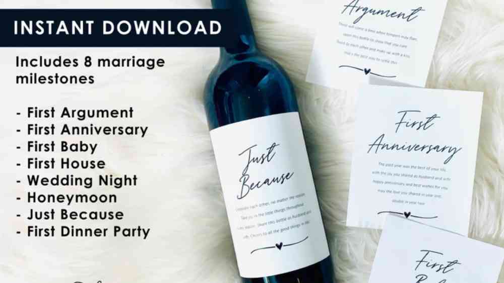 Wedding milestone wine labels wedding gift