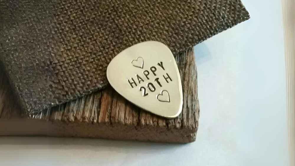 Twentieth birthday gift engraved metal guitar pick