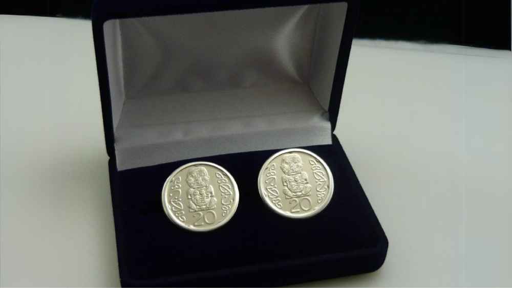 Silver and steel New Zealand twenty cent cufflinks