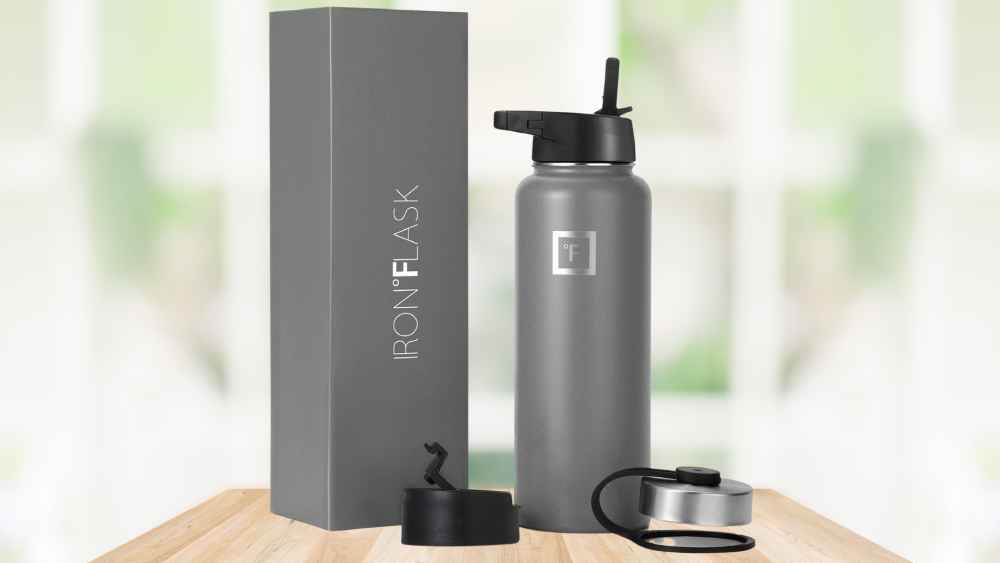 Stainless steel sports water bottle with three lids