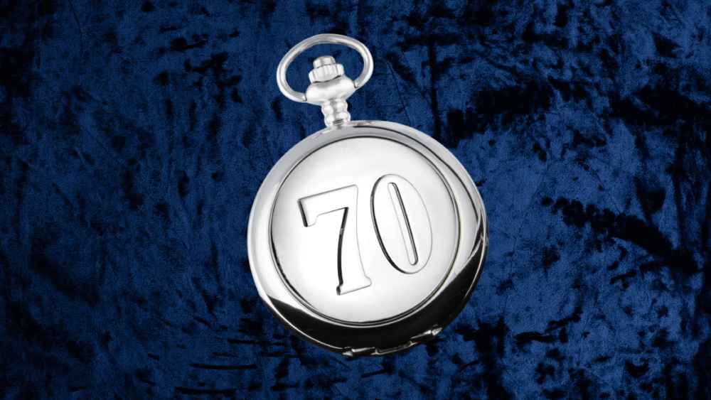 Seventieth birthday gift engraved pocket watch for men