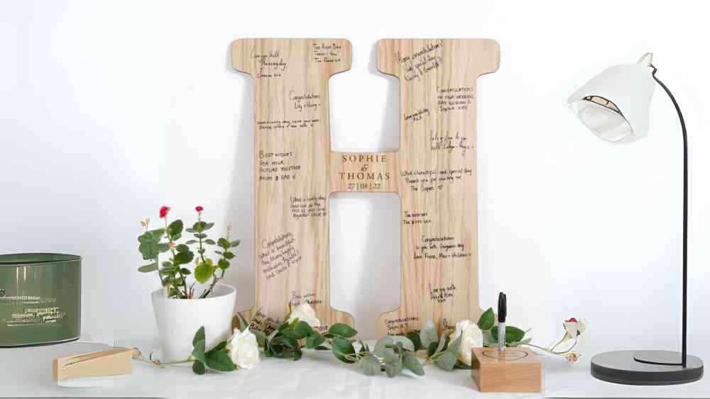 Wooden personalized letter sign wedding guest book