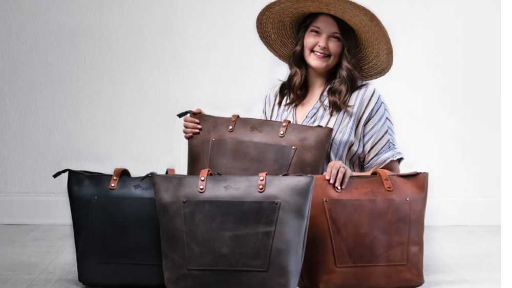 Handcrafted leather tote with zipper pocket