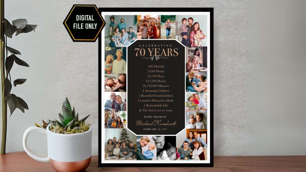 Seventieth birthday gift photo collage digital file