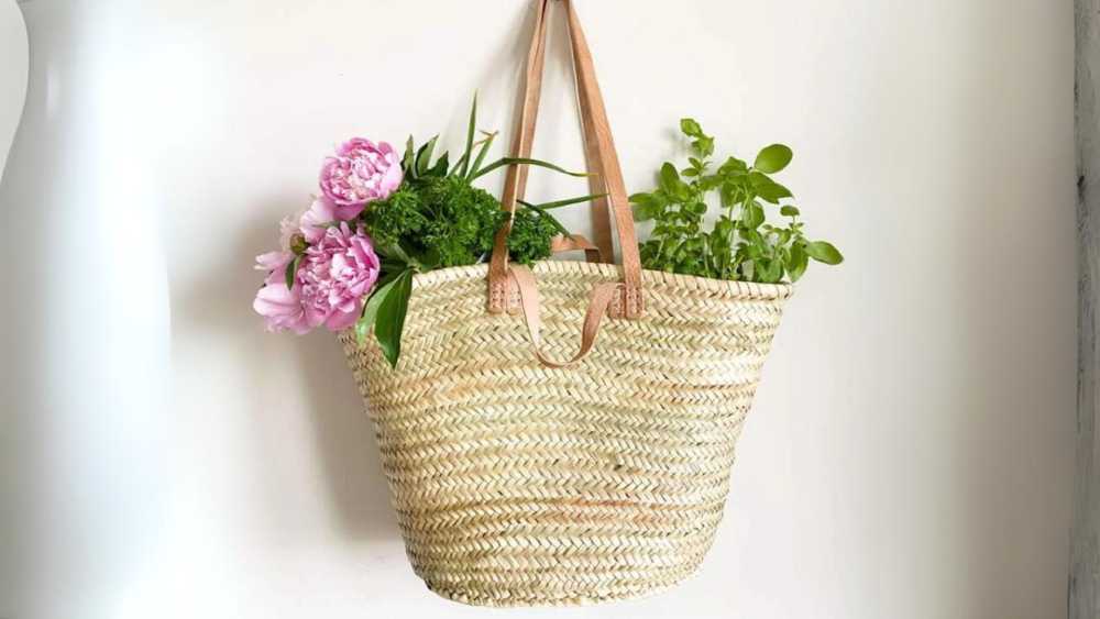Moroccan market basket hand woven from palm leaves