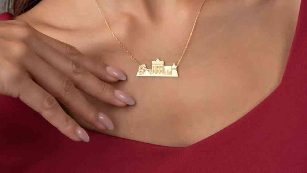 Custom City Skyline Necklace Pendant With Chain