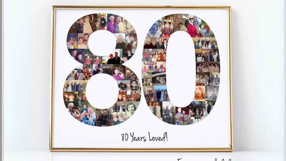 Custom 80 Number Photo Collage Top 80th Birthday Gift
