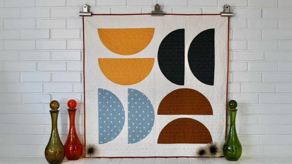 Mid century modern quilt hand made from cotton