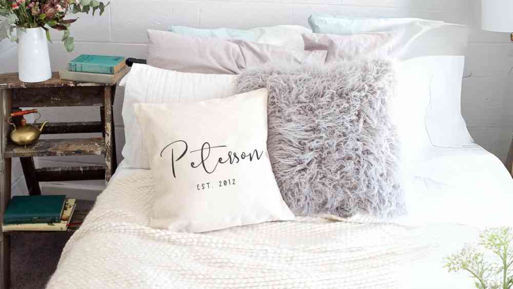 Throw pillow case personalized with name and date
