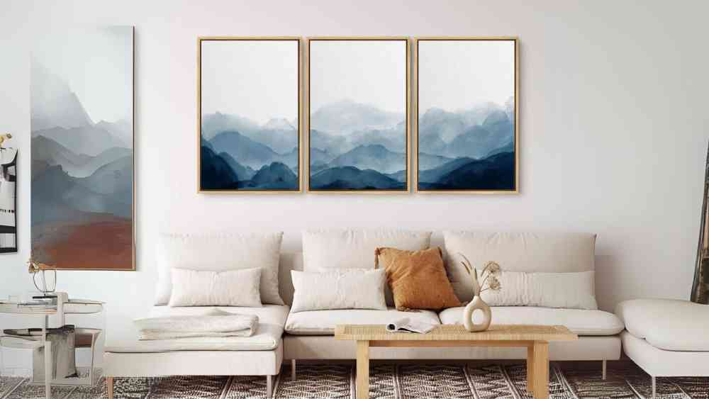 Blue canvas wall art with frame
