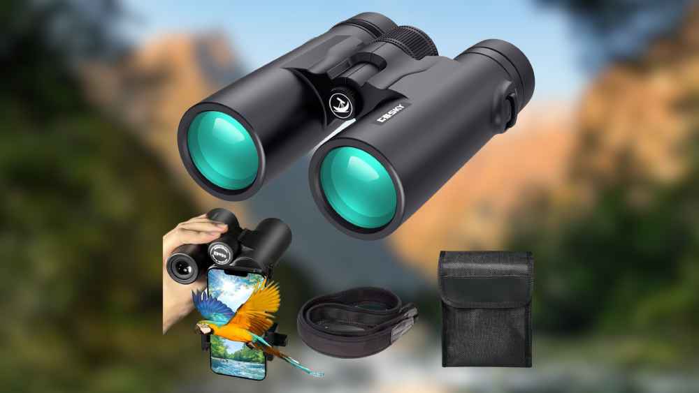 Powerful binoculars with phone mount strap and bag