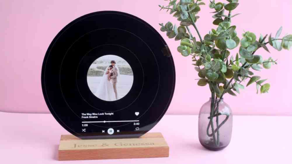 Personalized vinyl record display for wedding couples