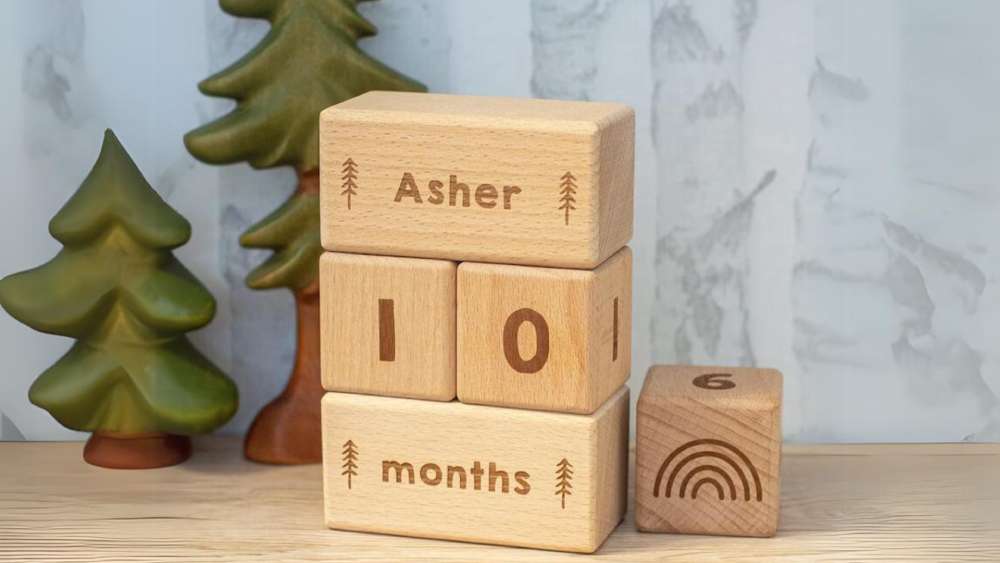 Cute Wooden Baby Milestone Blocks with Box and Stickers