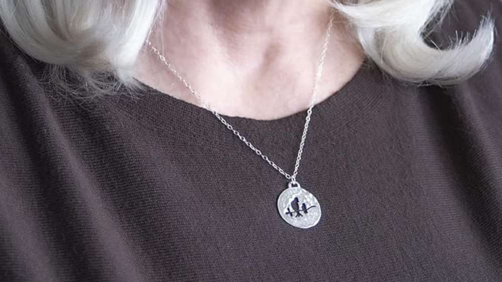 Sterling silver mother and daughter bird pendant necklace