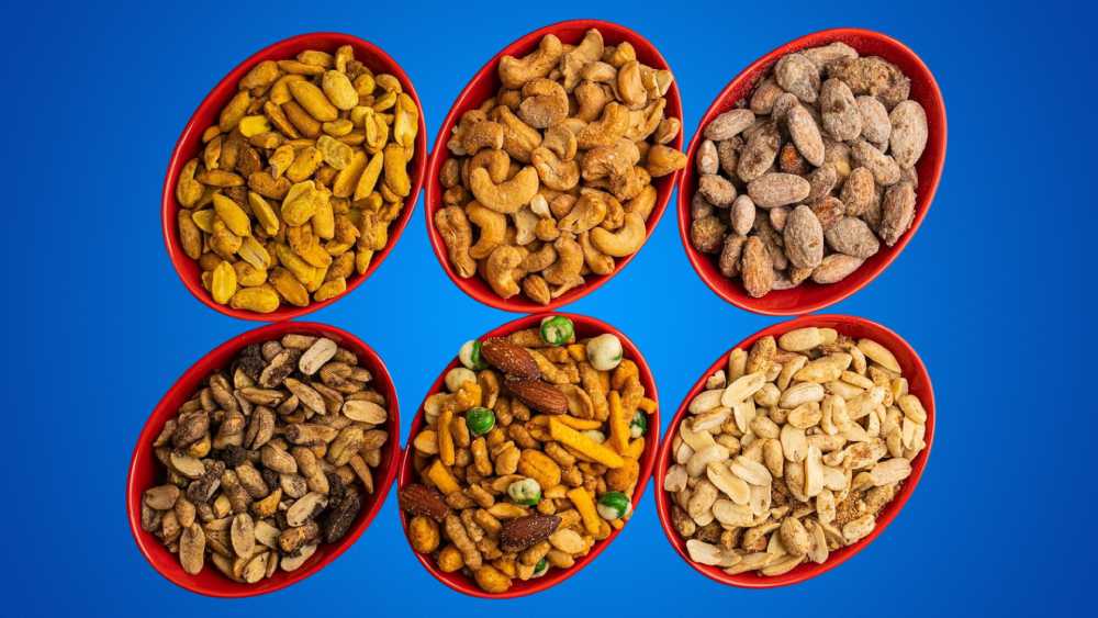 Six small resealable bags of healthy gourmet nuts