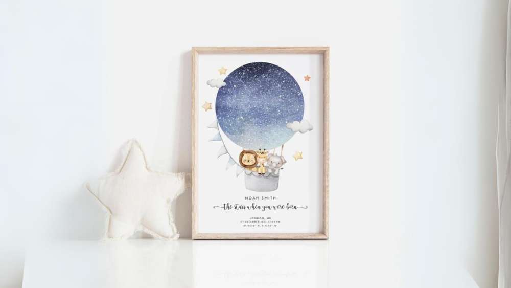 Framed Star map twentieth birthday gift for women