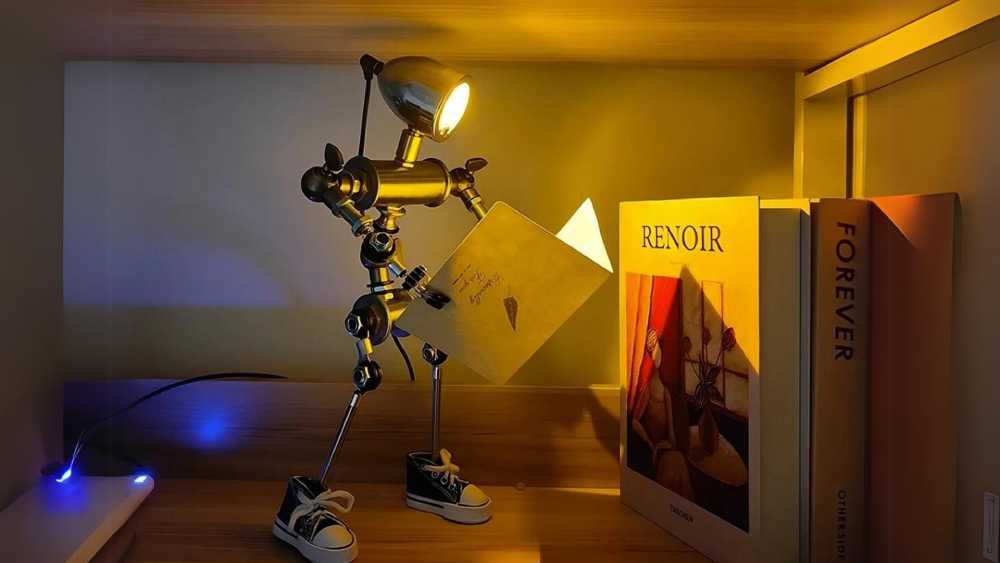 Steampunk robot desk lamp made of brass pipes