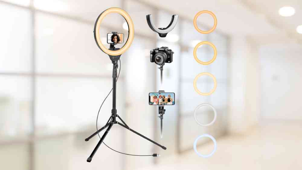 LED ring light with tripod and desk stand
