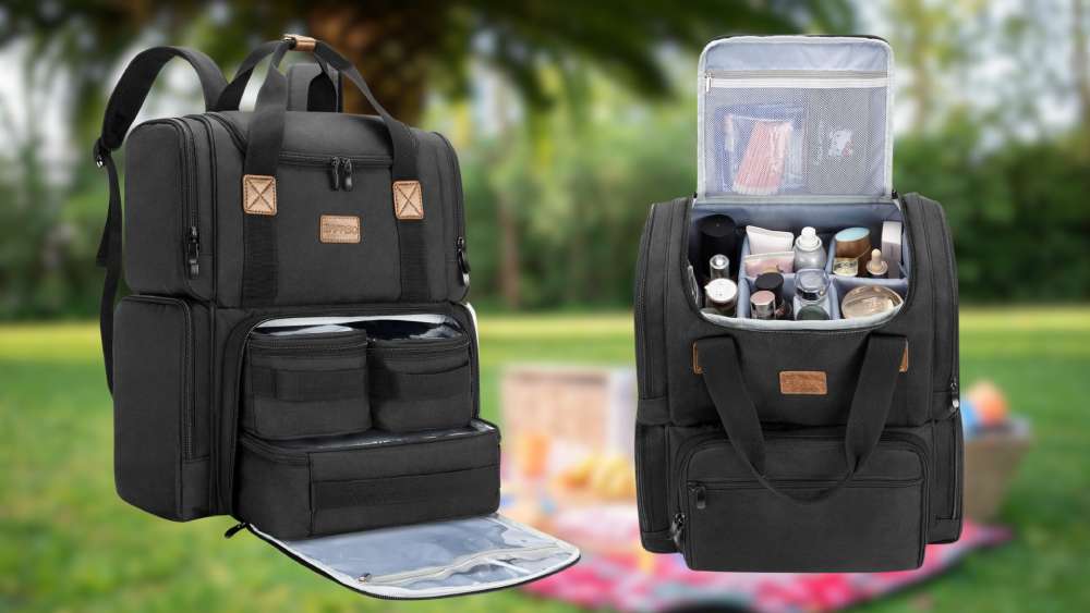 Travel makeup backpack with three removable inner pouches