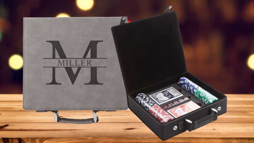 Poker set with weighted chips and engraved case