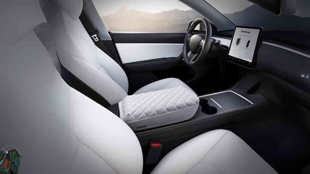 Center Console Cover Quilting White Armrest Cushion Fits Tesla Y
