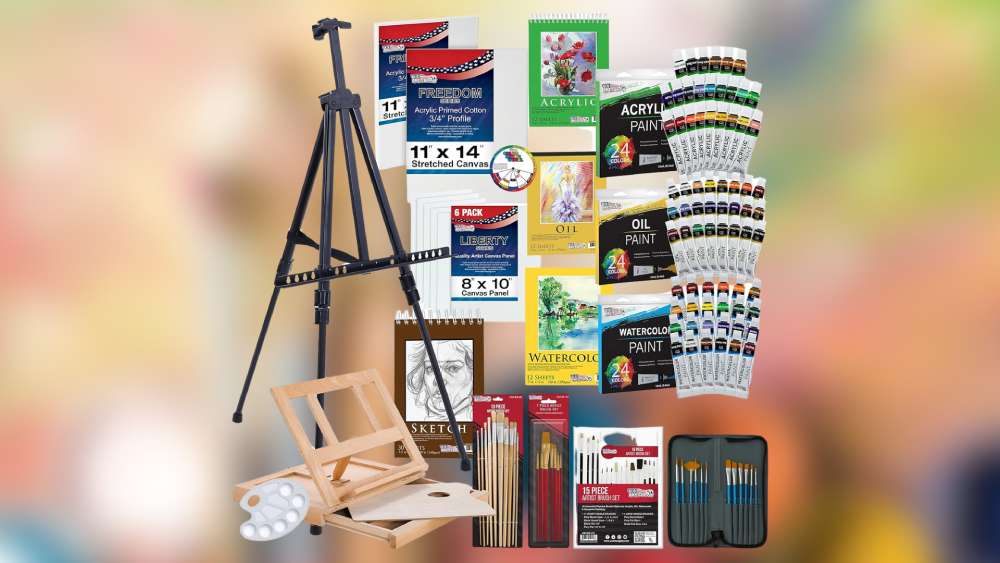Artist Painting Set With Easels Paint And Canvases