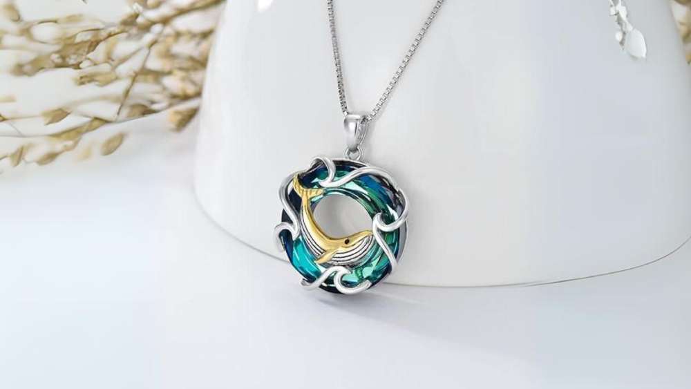 Sterling silver whale necklace and earrings set