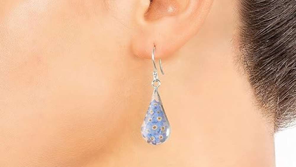 Sterling silver pressed flower teardrop earrings birthday gifts