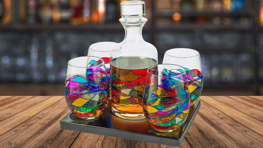 Hand Painted Whiskey and Wine Decanter Set