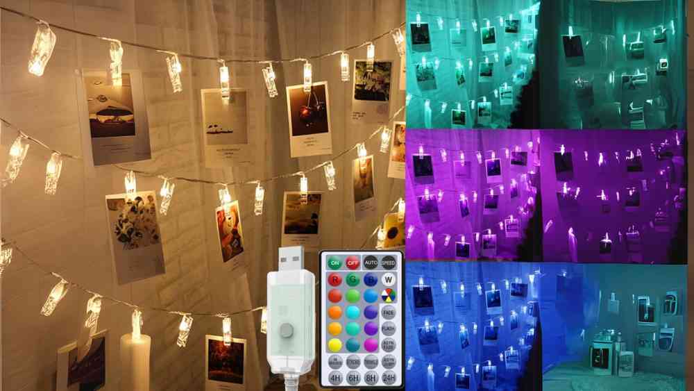Thirty foot string of photo clips with lights