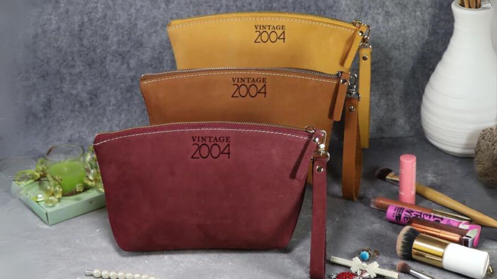 Personalized twentieth birthday gift vintage leather makeup bag