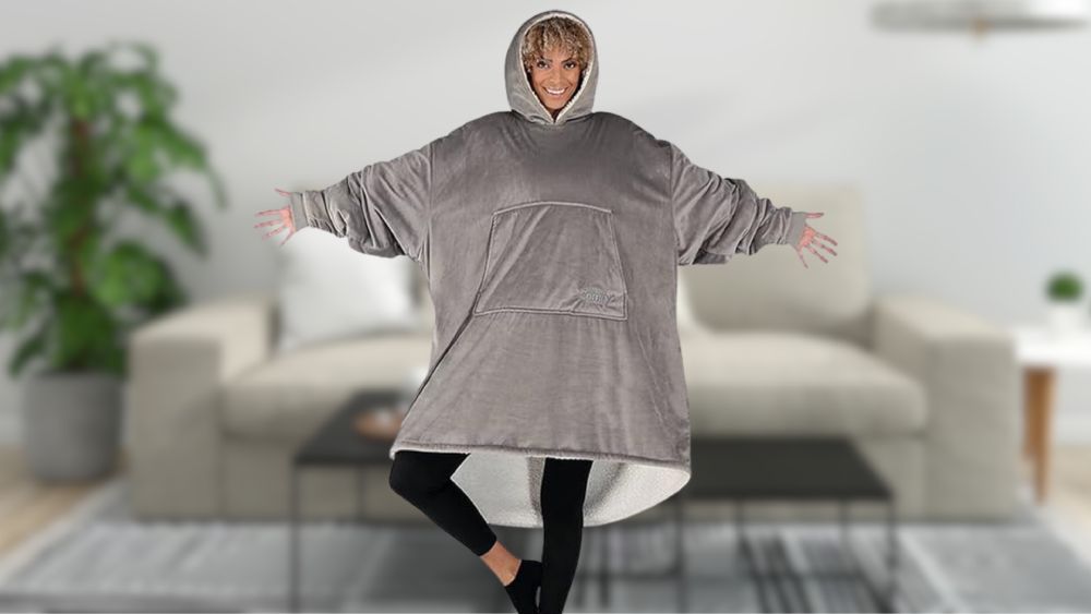Comfy oversized wearable blanket with hood and pocket