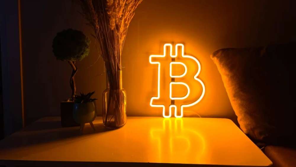 Bitcoin symbol neon birthday gift for men.