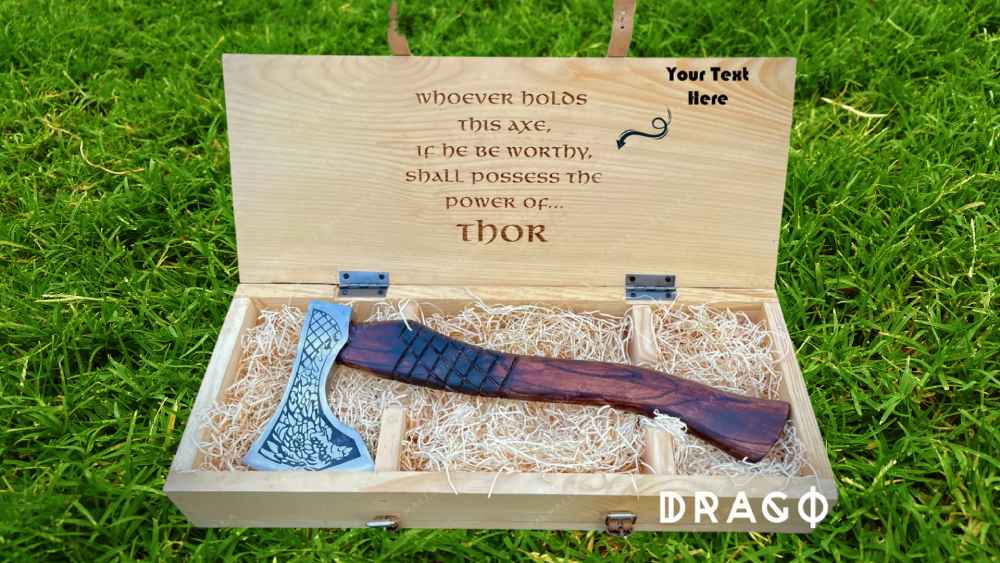 Carbon steel dragon design axe and personalized box