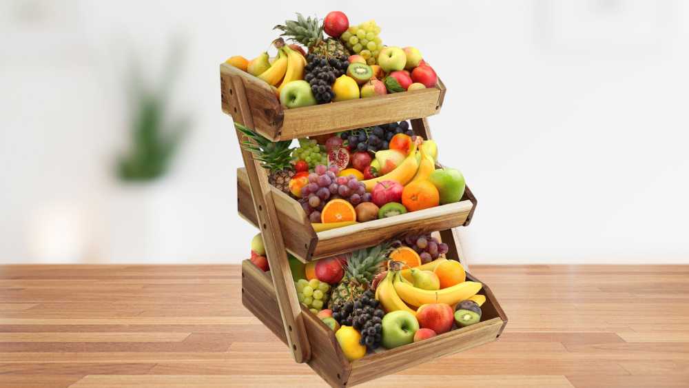 Three Tiered Fruit Basket made with Acacia Wood