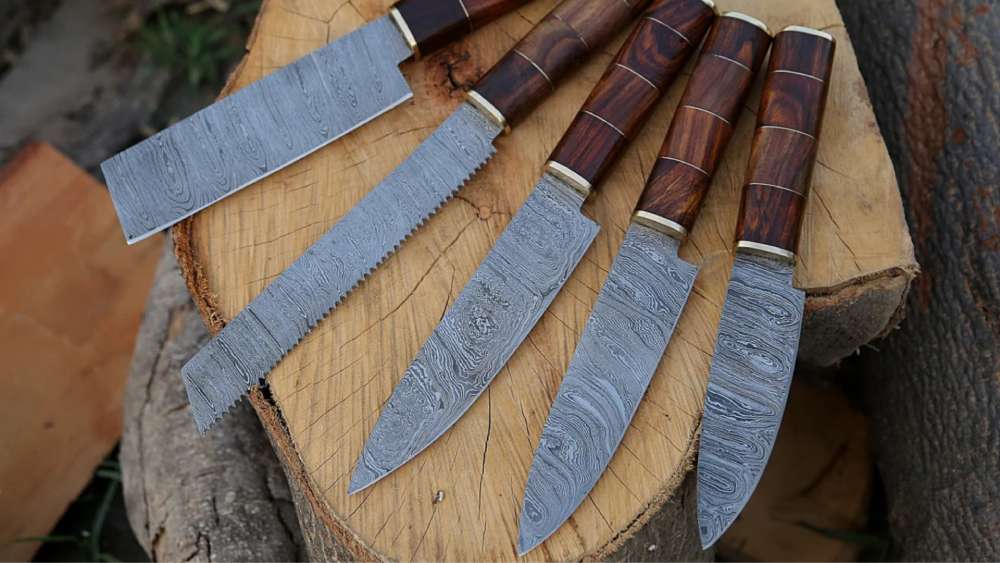 Five piece Damascus chef knife birthday gift for men