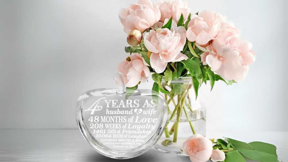 Engraved Crystal Apple made with Recycled Materials