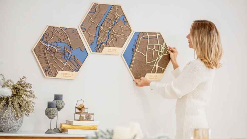 Custom laser cut wooden topographic city map gift