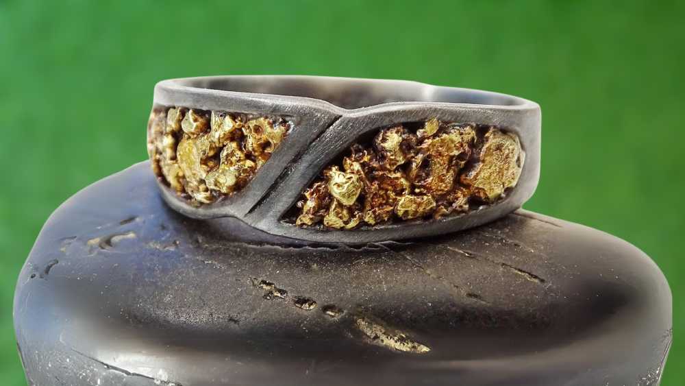 Sterling Silver Ring with Gold Nugget